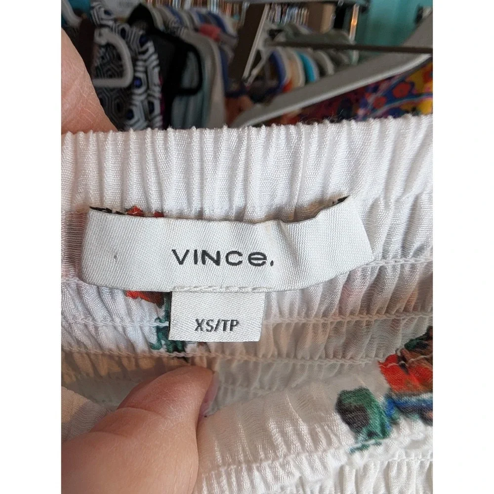 Vince White Floral Gauze Shirred Midi Skirt XS Romantic Minimalist Cottage Chic - Picture 5 of 13